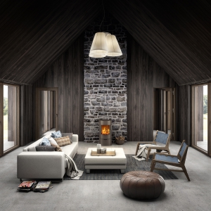 Kominek w aranżacji z drewnem, fot. Rais